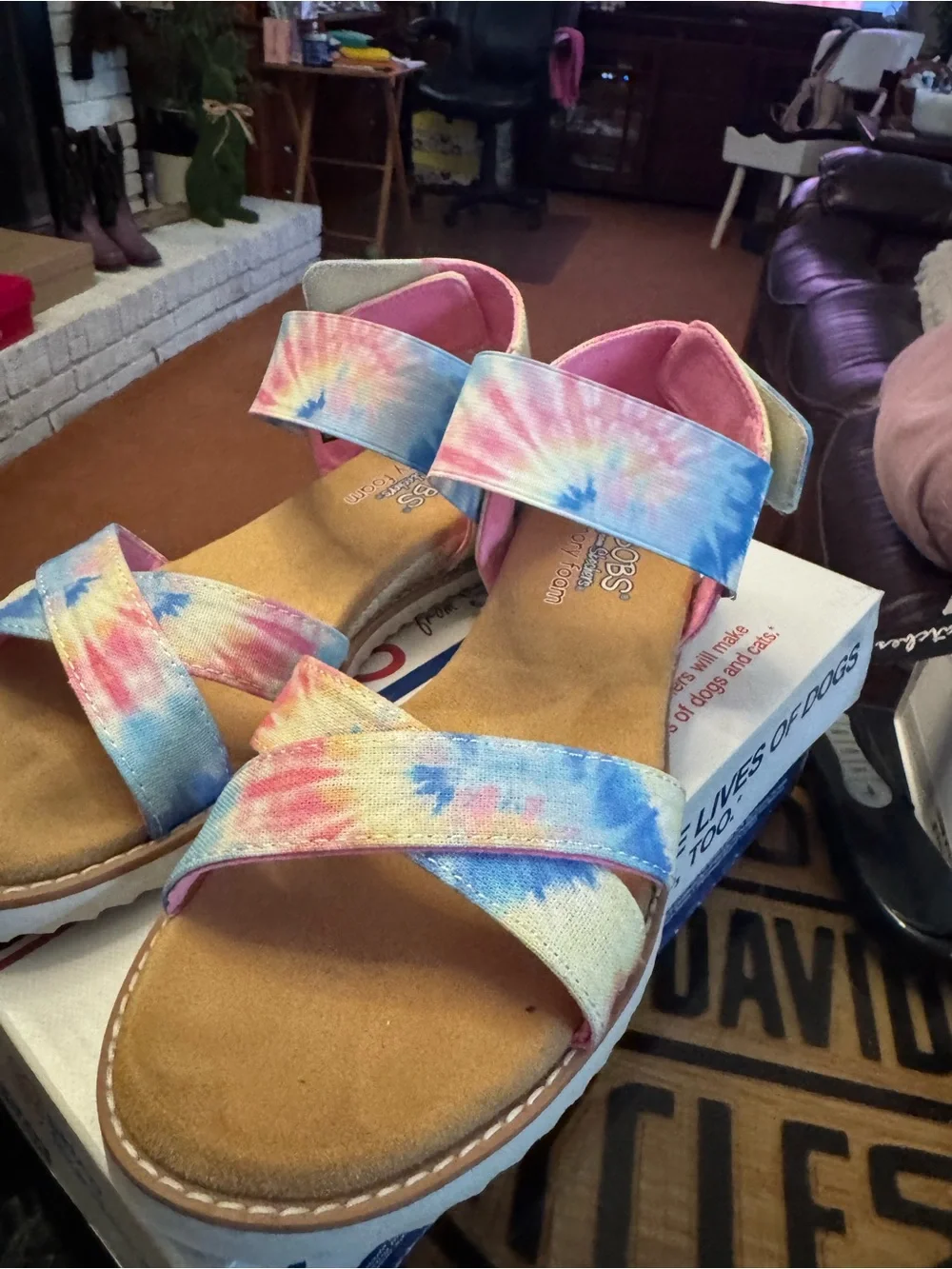 Skechers Women's Tie-Dye Strap Sandals in Pink and Blue